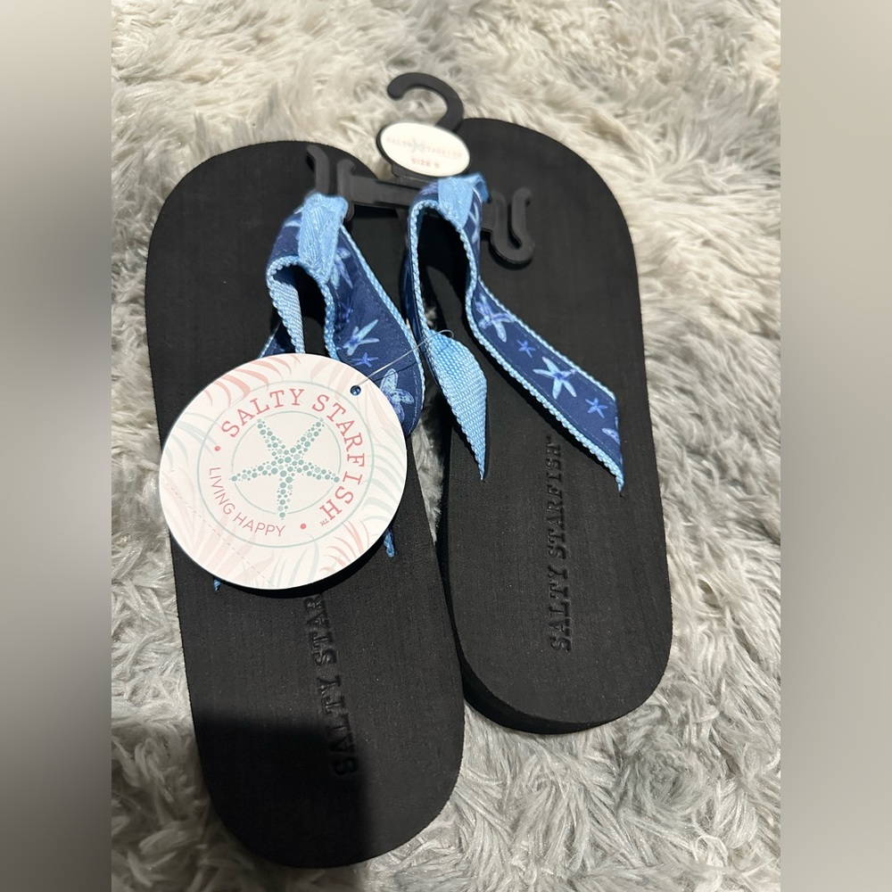 Salty Starfish Black and Blue Flip Flops